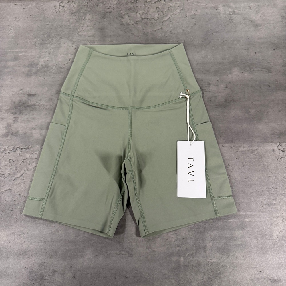 Tavi Active Biker Short Womens Small Stash & Dash 6" Leaf Green Pockets NEW $78